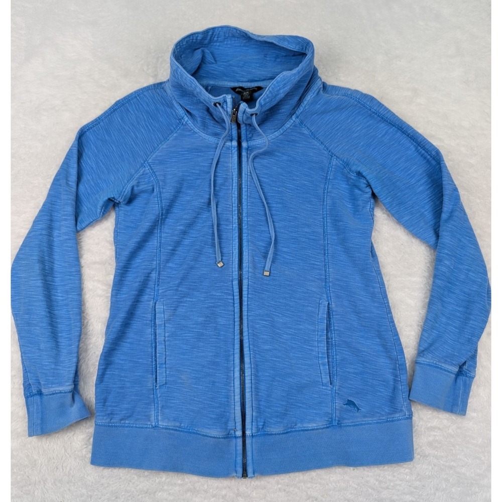 Tommy Bahama Jacket Women's S Blue Full Zip Sweater High Collar Casual *Stain